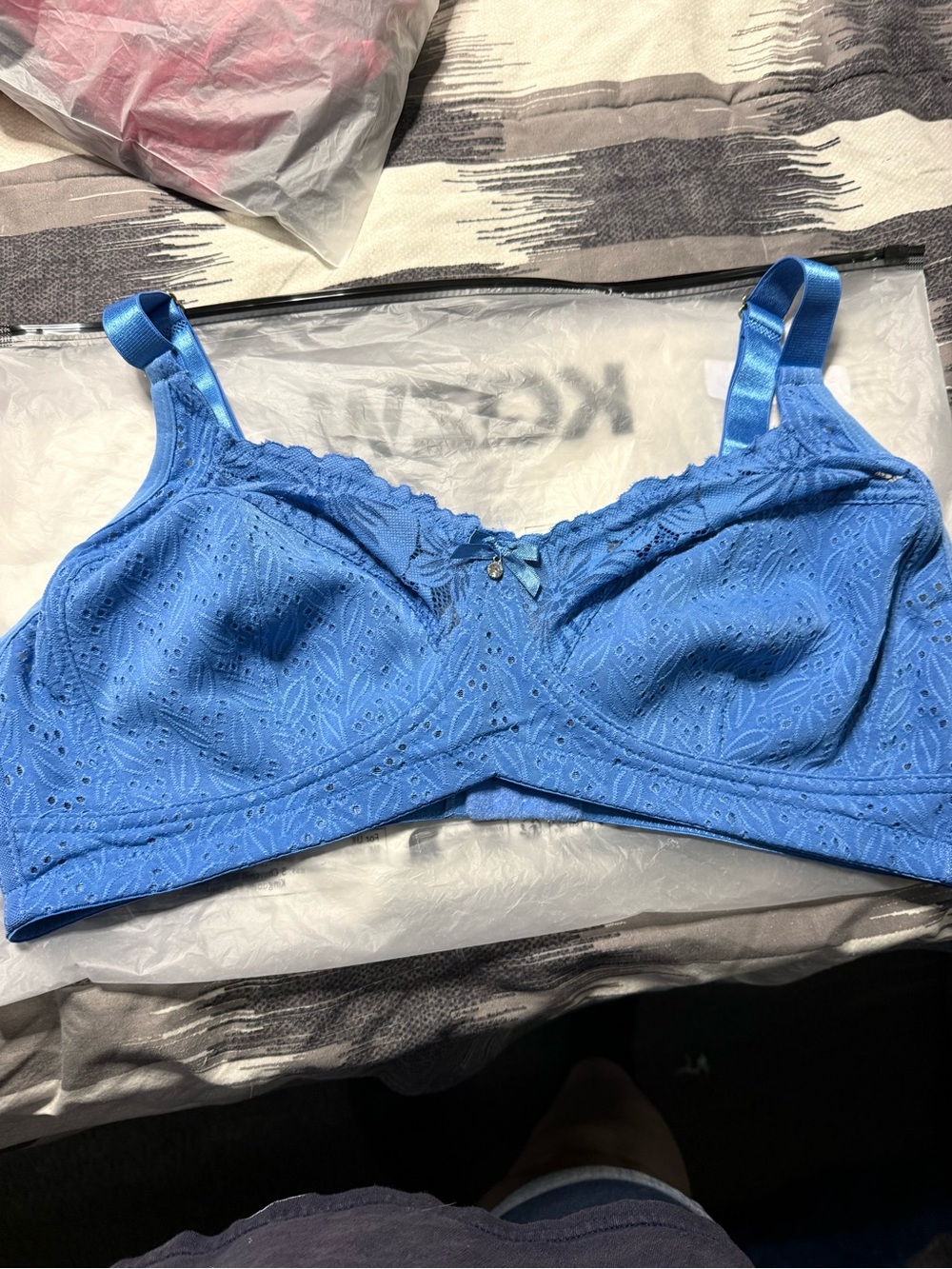 Blue Lace Wireless Bra with Adjustable Straps